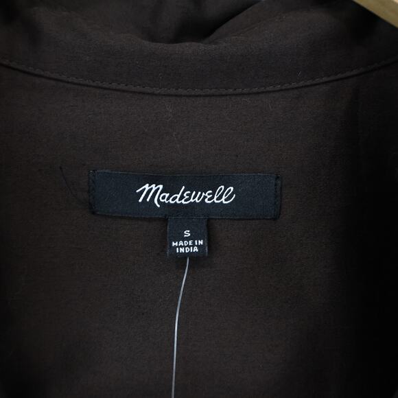 NWT Madewell Y-Neck Button Up Sateen Relaxed Shirtdress Dark Carob Brown Small - Picture 8 of 9